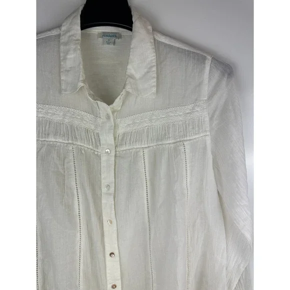 Sundance White Cotton Long Sleeve Button Up Blouse Crochet Boho Sheer Size Small - Picture 8 of 14